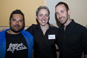 Keith Saha (winner 2011), Natalie Wilson (TC Artistic Director) and Evan Placey (winner 2012) - Camilla Greenwell