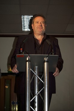 David Fleeshman speaking at the Manchester Theatre Awards