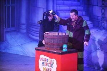 Bob Golding and Phil Gallagher as Herman the Henchman and Muddles in Snow White at Alban Arena