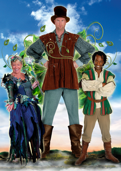 Laila Morse, Neil Fingleton and Sid Sloane in 'Jack and the Beanstalk' at Fairfield Halls, Croydon