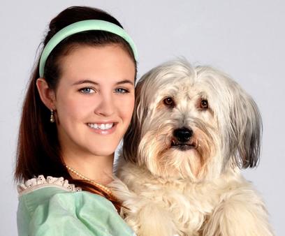 Ashleigh and Pudsey in 'Dick Whittington' at the New Victoria Theatre, Woking (credit: Paul Clapp of Lime Light Studios) 